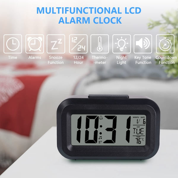 Digital Children's Alarm Clock Travel Led Display 12 24 Hour Snooze Temperature Date Time Portable Black Alarm Clocks & Clock Radios