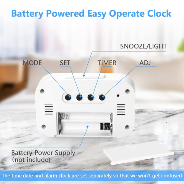 Digital Children's Alarm Clock Travel Led Display 12 / 24 Hour Snooze Temperature Date Time Portable White Alarm Clocks & Clock Radios