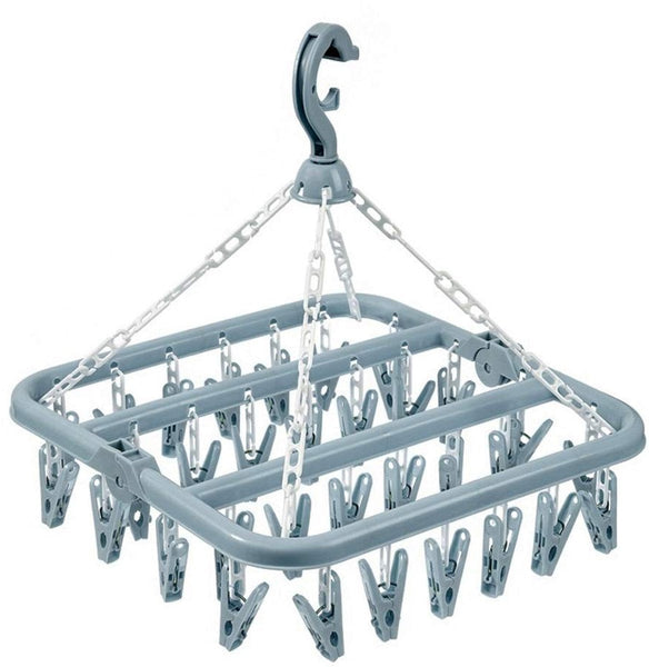Sock Dryer Clothesline 32 Clips Hanger Wasrek Drying Carousel Rack Blue Clothes Hangers