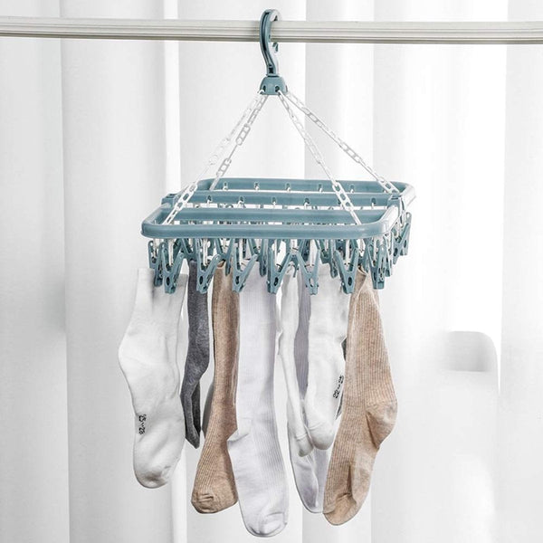 Sock Dryer Clothesline 32 Clips Hanger Wasrek Drying Carousel Rack Blue Clothes Hangers