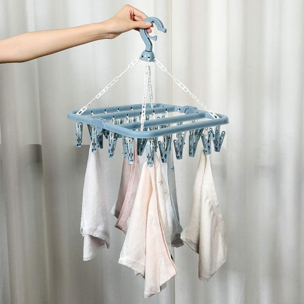 Sock Dryer Clothesline 32 Clips Hanger Wasrek Drying Carousel Rack Blue Clothes Hangers