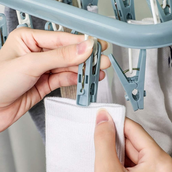 Sock Dryer Clothesline 32 Clips Hanger Wasrek Drying Carousel Rack Blue Clothes Hangers