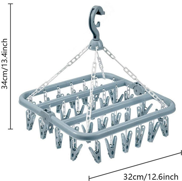 Sock Dryer Clothesline 32 Clips Hanger Wasrek Drying Carousel Rack Blue Clothes Hangers