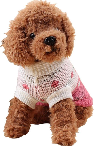 Dog Coat Sweater Classic Knit Turtleneck Warm Winter Clothes Adorable Strawberry Heart Pattern Perfect For Small And Medium Dogs Pink Size L Dog Cloth