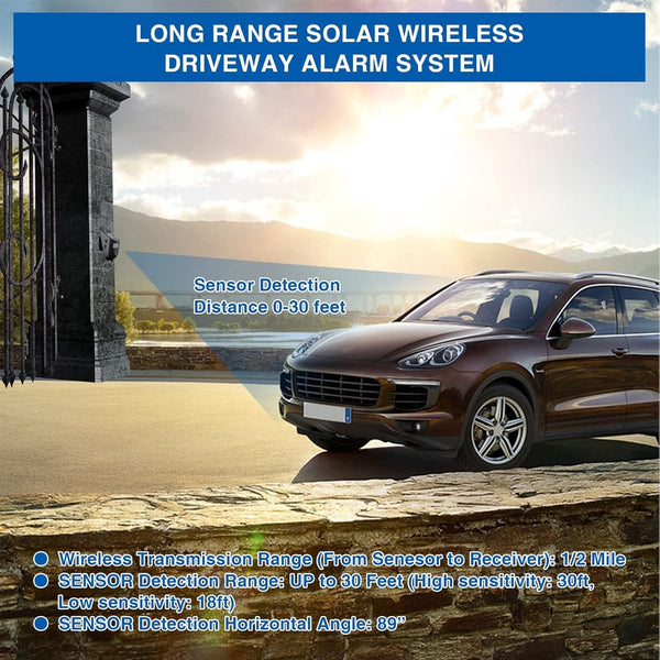Solar Driveway Alarm System With 2 Sensors & 1 Doorbell Wireless Motion Detector Sensors & Motion Detectors
