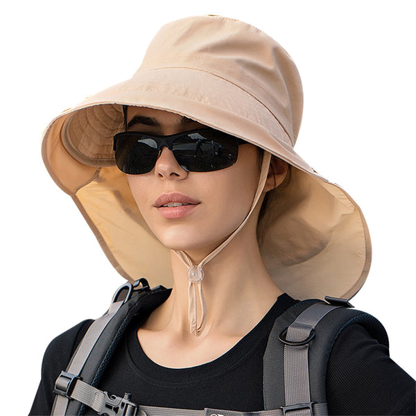 Women's And Men's Sun Hat Foldable Garden Wide Brim With Neck Flap Chin Strap For Outdoor Activities Gardening Cream Color 1 Piece Hats
