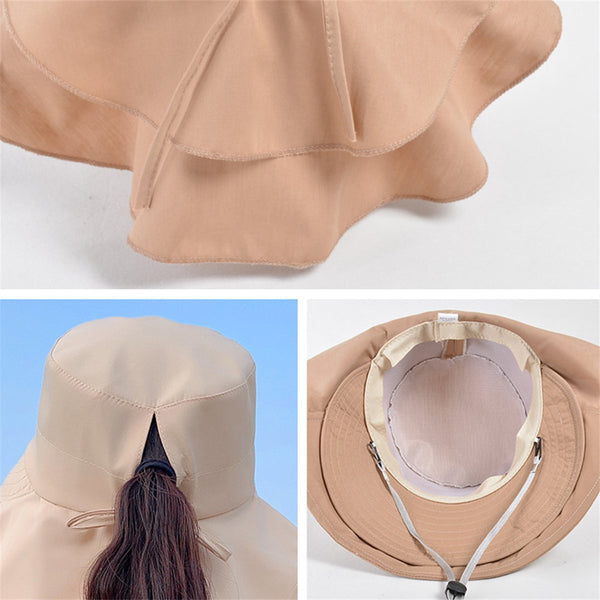 Women's And Men's Sun Hat Foldable Garden Wide Brim With Neck Flap Chin Strap For Outdoor Activities Gardening Cream Color 1 Piece Hats