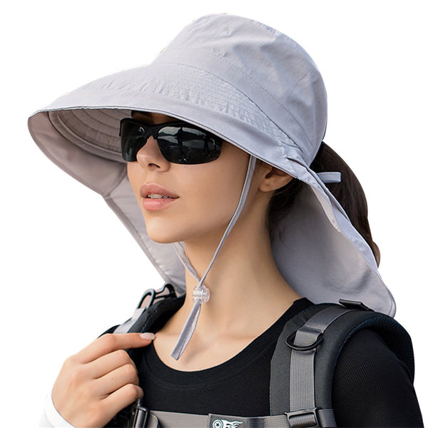 Women's And Men's Sun Hat Foldable Garden Wide Brim With Neck Flap Chin Strap For Outdoor Activities Gardening Light Grey 1 Piece Hats