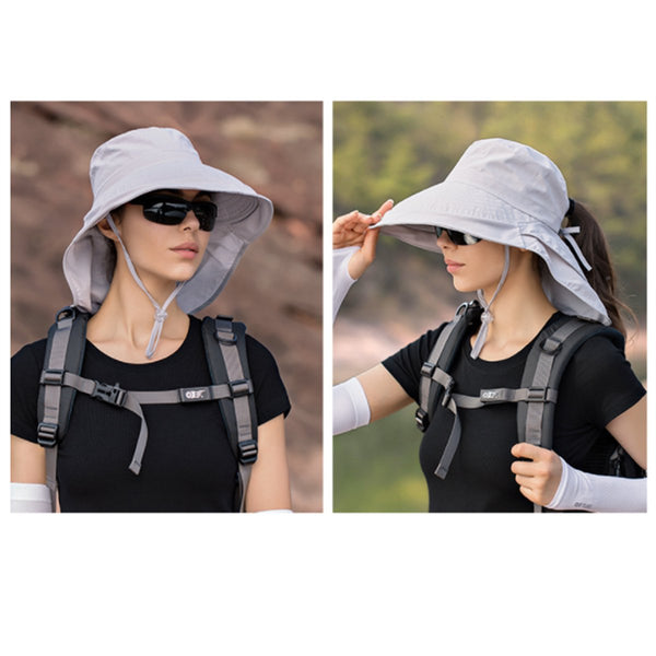 Women's And Men's Sun Hat Foldable Garden Wide Brim With Neck Flap Chin Strap For Outdoor Activities Gardening Light Grey 1 Piece Hats