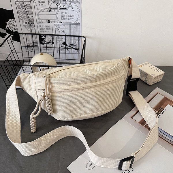 Unisex Corduroy Fanny Pack White Women's Bags & Handbags
