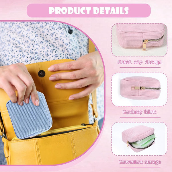 Women's Toiletry Bag Tampon Storage Corduroy Small Makeup Portable Pink Makeup Bags & Cases