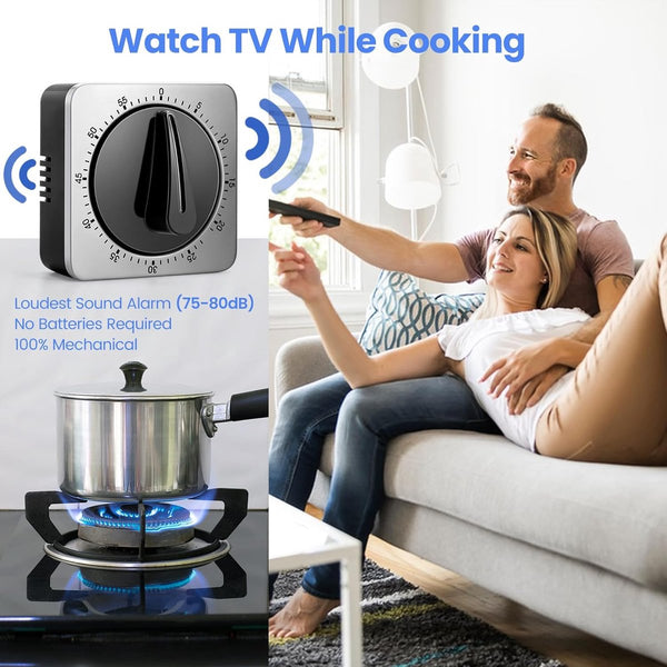 Kitchen For Cooking Chef's With Audible Alarm Mechanical Desktop No Batteries Required Magnetic Back Beautiful Stainless Steel Countdown Reminder Time