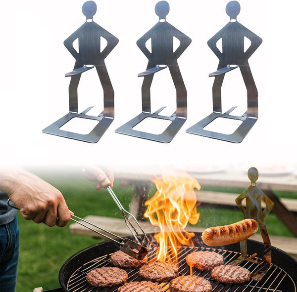Bbq Stainless Steel Sausage Holder 3 Pieces Portable Standing Man Fun Fork Camping Picnic Garden Kitchen Gifts Men Barbecues Grills & Smokers