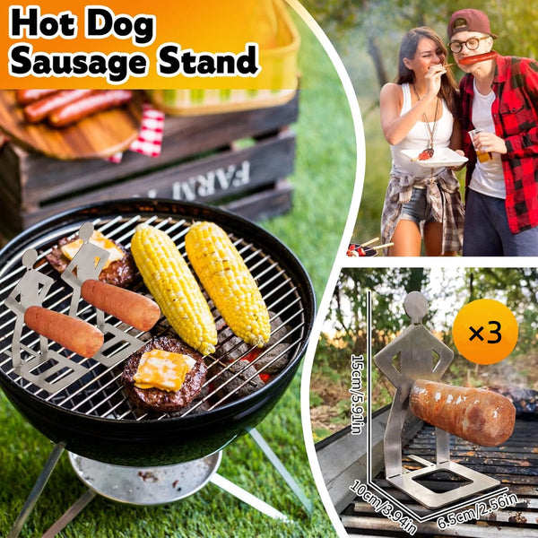 Bbq Stainless Steel Sausage Holder 3 Pieces Portable Standing Man Fun Fork Camping Picnic Garden Kitchen Gifts Men Barbecues Grills & Smokers