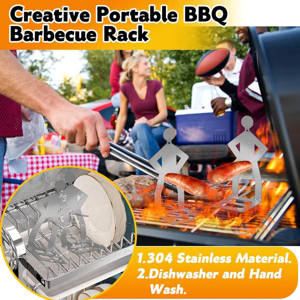 Bbq Stainless Steel Sausage Holder 3 Pieces Portable Standing Man Fun Fork Camping Picnic Garden Kitchen Gifts Men Barbecues Grills & Smokers
