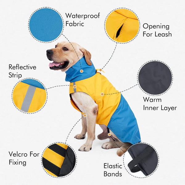 Waterproof Dog Winter Jacket With Reflective Strips Blue/Yellow Size Dog Clothing & Shoes