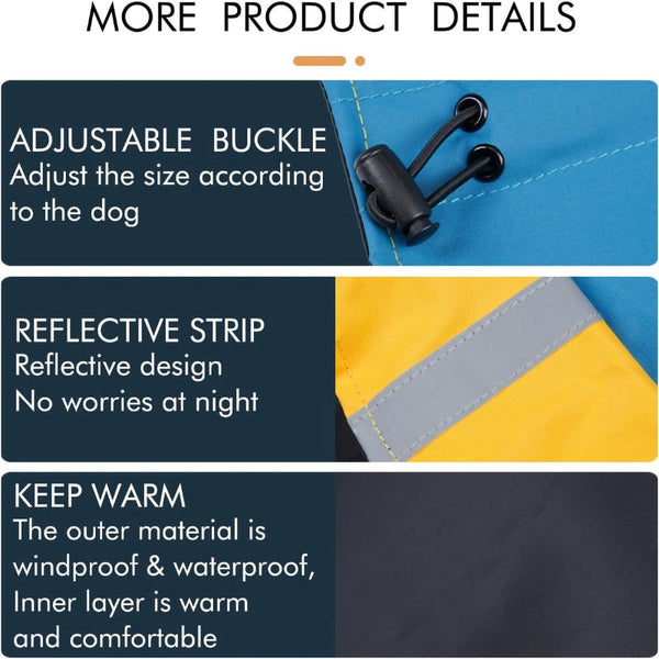 Waterproof Dog Winter Jacket With Reflective Strips Blue And Yellow Xxl Dog Clothing & Shoes