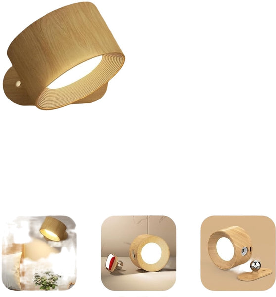 Night Light Indoor Wall Rechargeable Children's With 1 Battery Touch Control 3 Brightness Levels 360A Rotation For Living Room Bedroom Staircase Wood