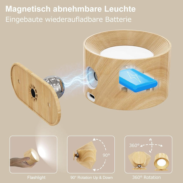Night Light Indoor Wall Rechargeable Children's With 1 Battery Touch Control 3 Brightness Levels 360A Rotation For Living Room Bedroom Staircase Wood