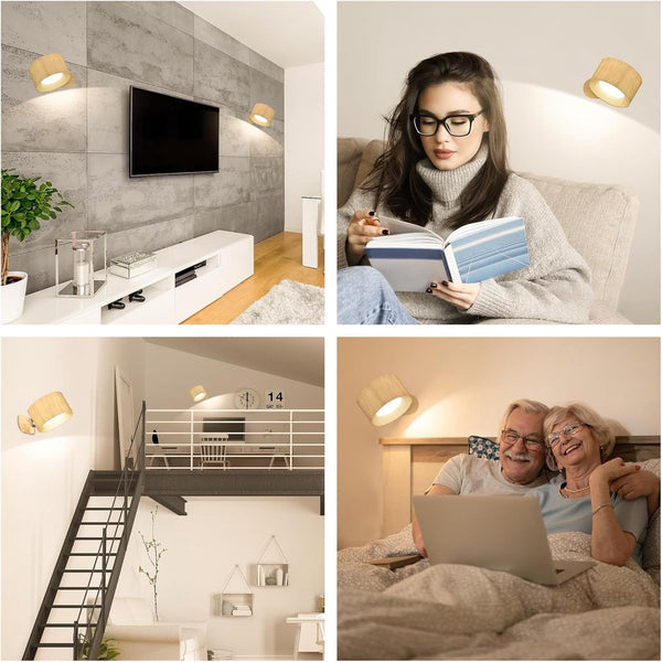 Night Light Indoor Wall Rechargeable Children's With 1 Battery Touch Control 3 Brightness Levels 360A Rotation For Living Room Bedroom Staircase Wood