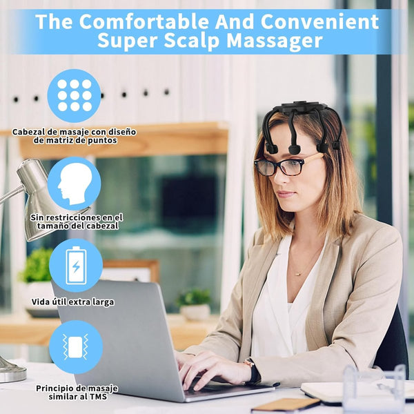 Ultra Rechargeable 3 Point Vibrating Head Massager For Stress Relief Anxiety Relaxation Deep Sleep Portable Removable Attachment Massagers