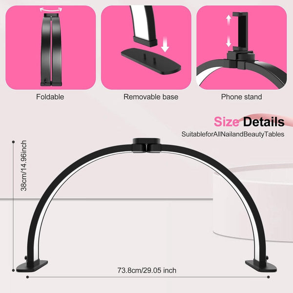 Desk Lamp Manicure Nail Technician Half Moon Large Led Table With Phone Holder 3 Enlightenment Style Modes Black Lamps