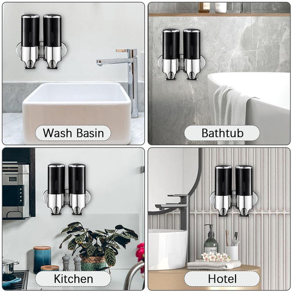 2 X 500Ml Wall Mounted Soap Dispenser Black Soap Dishes & Dispensers
