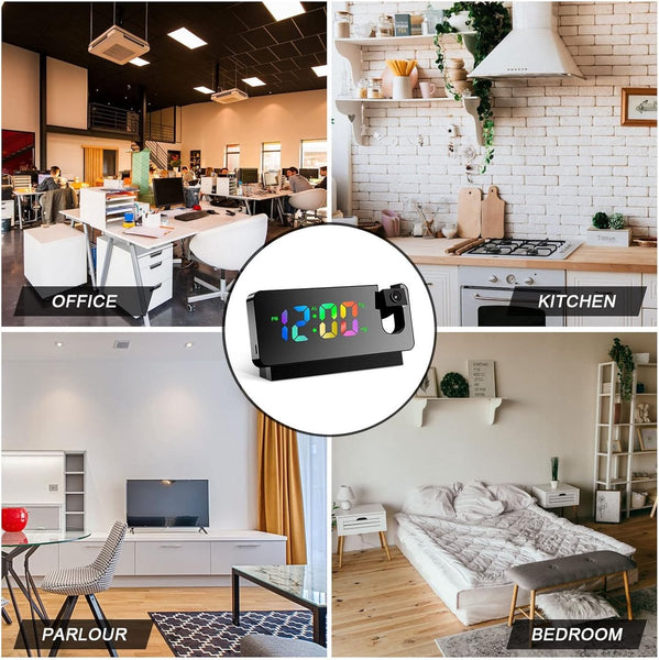 Projection Alarm Clock Led Mirror Digital With Temperature Snooze Night Mode Adjustable Brightness Black Alarm Clocks & Clock Radios