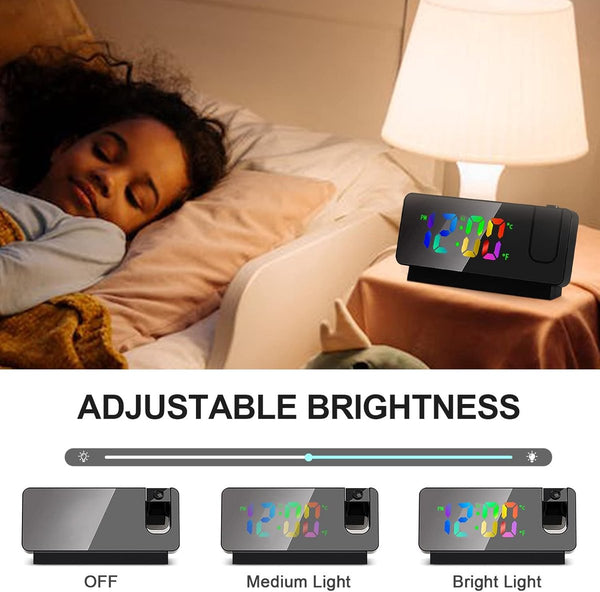 Projection Alarm Clock Led Mirror Digital With Temperature Snooze Night Mode Adjustable Brightness Black Alarm Clocks & Clock Radios