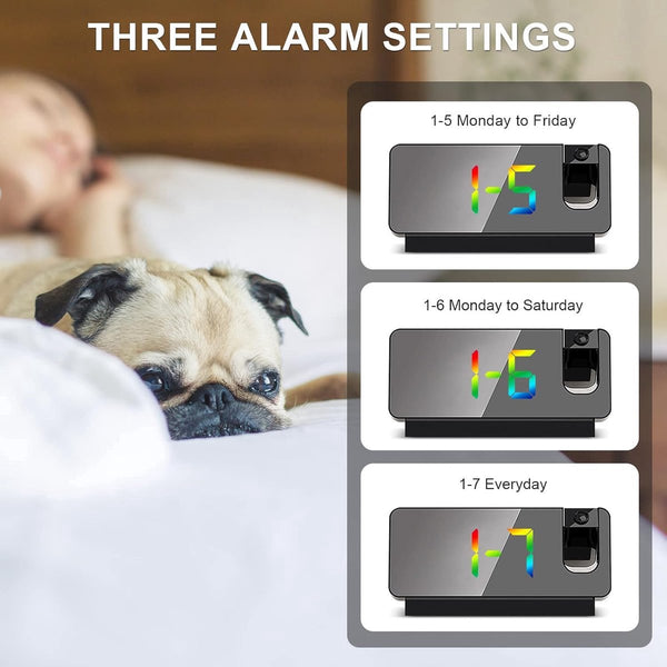 Projection Alarm Clock Led Mirror Digital With Temperature Snooze Night Mode Adjustable Brightness White Alarm Clocks & Clock Radios