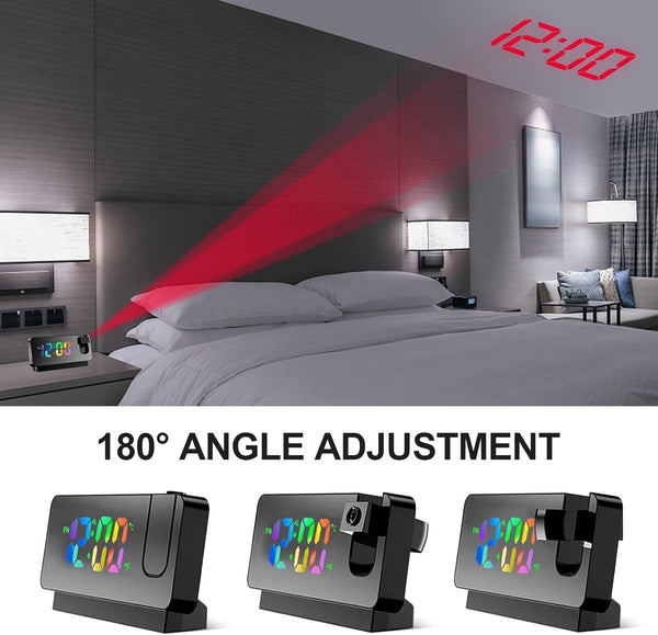 Projection Alarm Clock Led Mirror Digital With Temperature Snooze Night Mode Adjustable Brightness White Alarm Clocks & Clock Radios