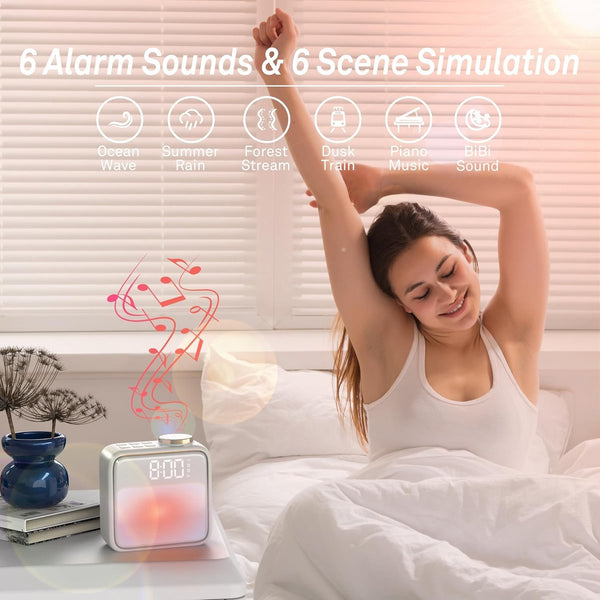Digital Alarm Clock Night Light Built In Battery 6 Scenes Dual Snooze Gift For Children Teenagers White Alarm Clocks & Clock Radios