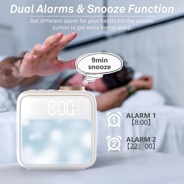 Digital Alarm Clock Night Light Built In Battery 6 Scenes Dual Snooze Gift For Children Teenagers White Alarm Clocks & Clock Radios
