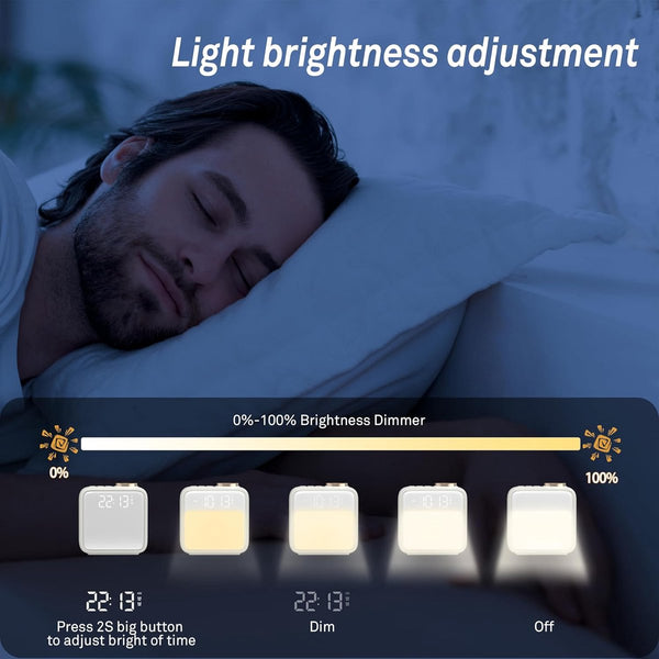 Digital Alarm Clock Night Light Built In Battery 6 Scenes Dual Snooze Gift For Children Teenagers White Alarm Clocks & Clock Radios