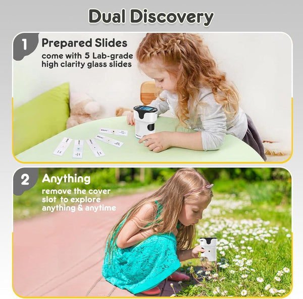Children's Microscope 1000X Portable Digital Inch Screen Rechargeable With Slide Set Mini Pocket Telescope Educational Gift For Ages 4 12 Microscopes