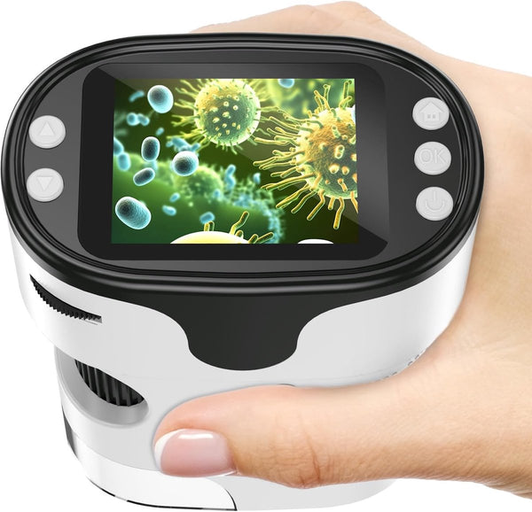 Children's Microscope 1000X Portable Digital Inch Screen Rechargeable With Slide Set Mini Pocket Telescope Educational Gift For Ages 4 12 Microscopes
