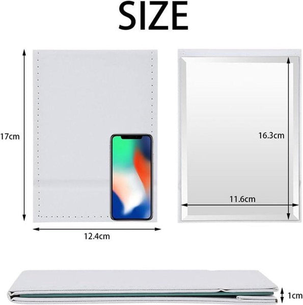 Folding Tabletop Mirror With Pu Leather Cover 125 X 17 Cm Portable Travel Stand Makeup For Office And Camping Makeup Mirrors