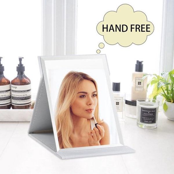 Folding Tabletop Mirror With Pu Leather Cover 125 X 17 Cm Portable Travel Stand Makeup For Office And Camping Makeup Mirrors