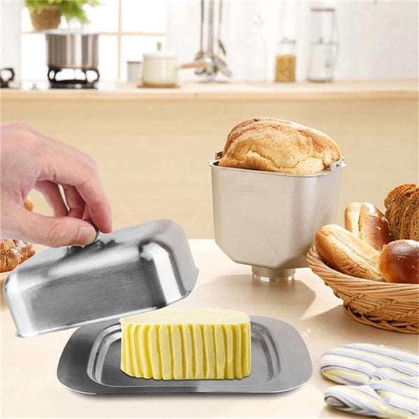 Stainless Steel Butter Dish With Lid For 250G Of Dessert Bowl And Cheese Bread Box Restaurant Home Use 186 X 12 65 Cm Butter Dishes