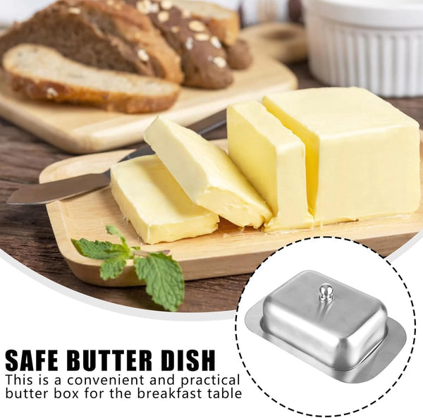 Stainless Steel Butter Dish With Lid For 250G Of Dessert Bowl And Cheese Bread Box Restaurant Home Use 186 X 12 65 Cm Butter Dishes