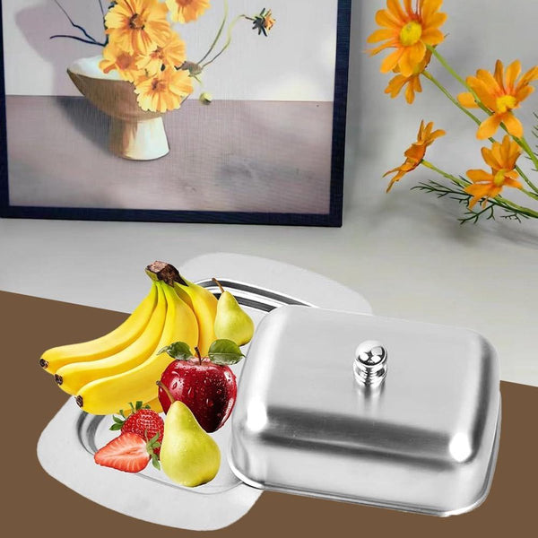 Stainless Steel Butter Dish With Lid For 250G Of Dessert Bowl And Cheese Bread Box Restaurant Home Use 186 X 12 65 Cm Butter Dishes
