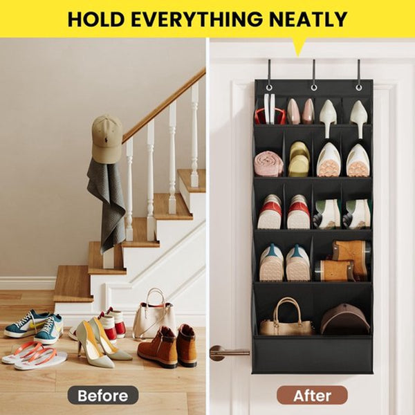 Hanging Shoe Organizer Storage 15 Large Compartments Met Haken Over The Door Space Saving For Shoes Home Accessories Black Shoe Organisers