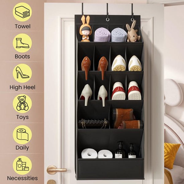 Hanging Shoe Organizer Storage 15 Large Compartments Met Haken Over The Door Space Saving For Shoes Home Accessories Black Shoe Organisers