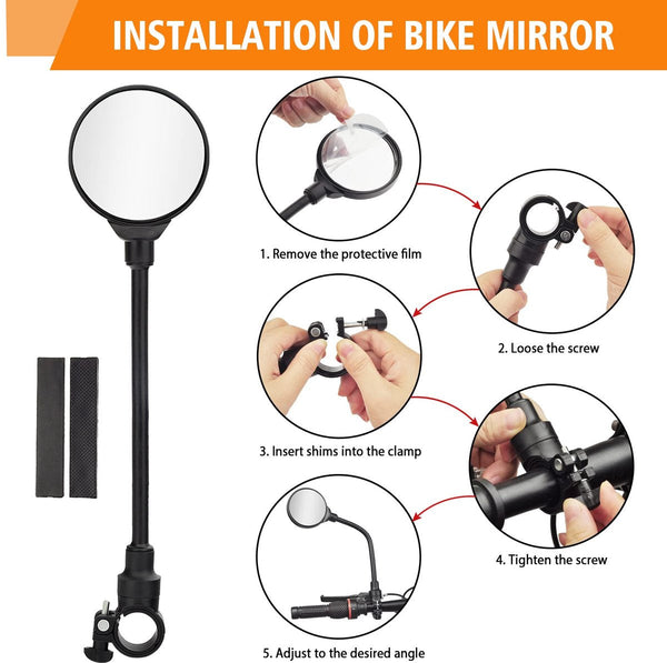 2 Piece Convex Bicycle Universal Hd Handlebar With 360 Degree Rotation And Wider Field Of View For Bicycles Electric Bikes Mirrors