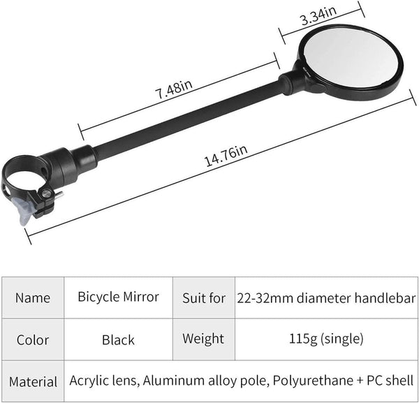 2 Piece Convex Bicycle Universal Hd Handlebar With 360 Degree Rotation And Wider Field Of View For Bicycles Electric Bikes Mirrors