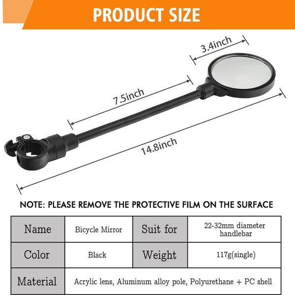 2 Piece Convex Bicycle Universal Hd Handlebar With 360 Degree Rotation And Wider Field Of View For Bicycles Electric Bikes Mirrors