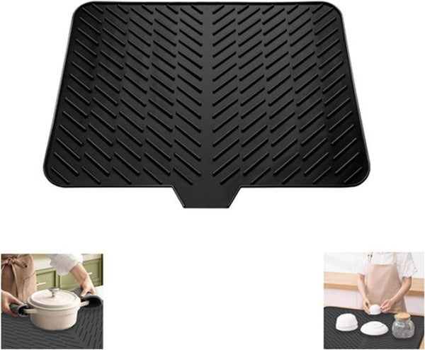 Black Silicone Dish Draining Mat 58X43cm Heat Resistant Non Slip Sink Organisers