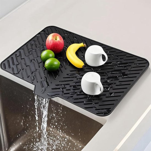 Black Silicone Dish Draining Mat 58X43cm Heat Resistant Non Slip Sink Organisers