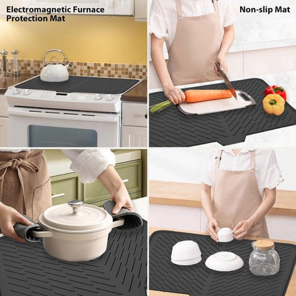 Black Silicone Dish Draining Mat 58X43cm Heat Resistant Non Slip Sink Organisers