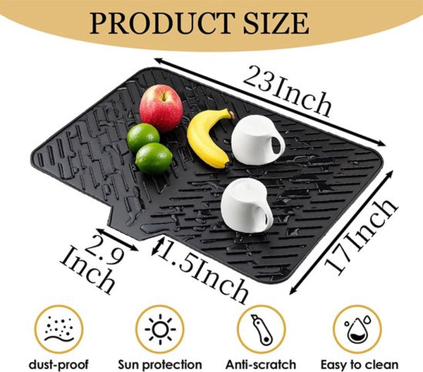 Black Silicone Dish Draining Mat 58X43cm Heat Resistant Non Slip Sink Organisers